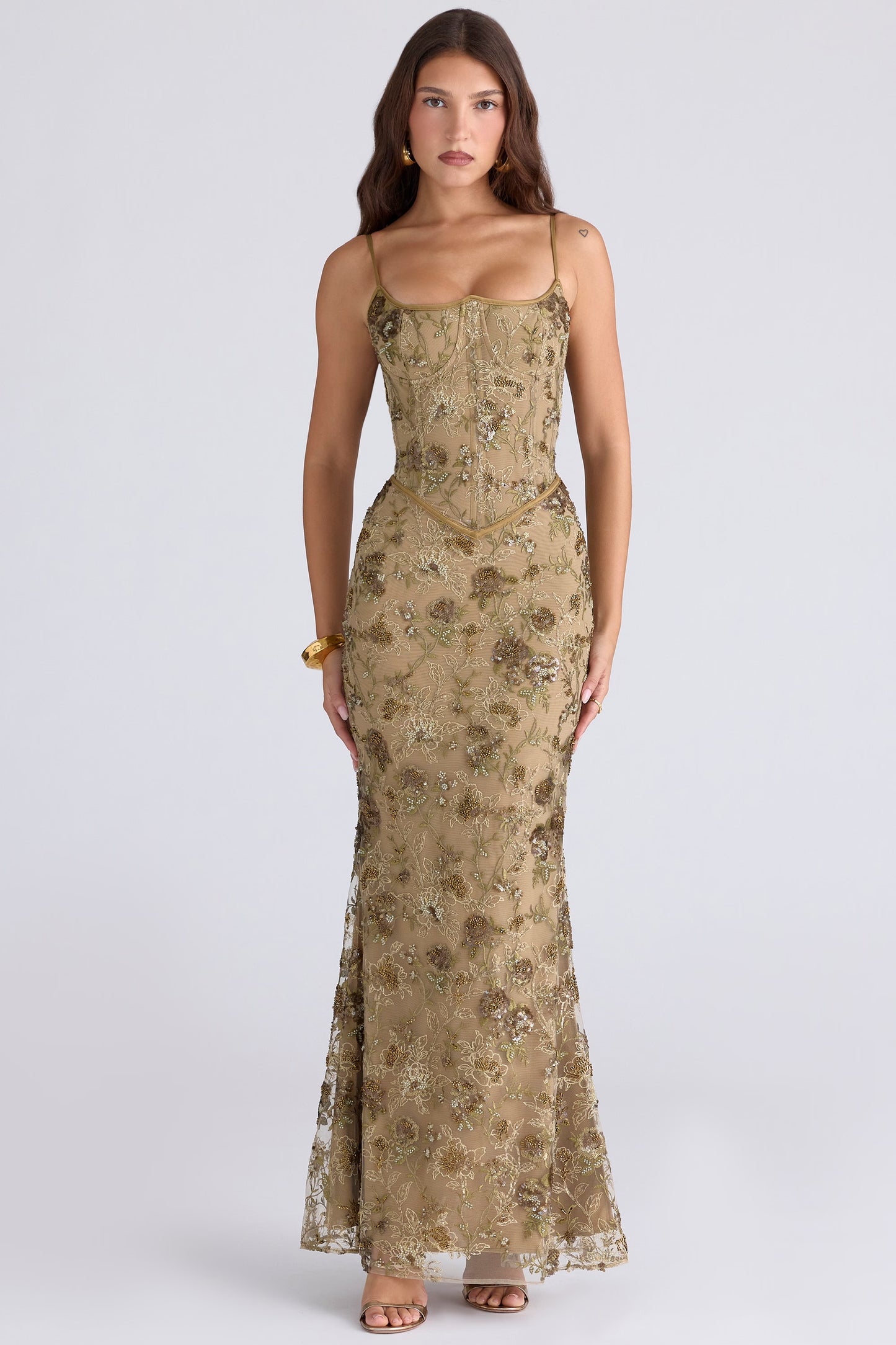 Bronze Beaded Corset Maxi Dress – Limited Edition