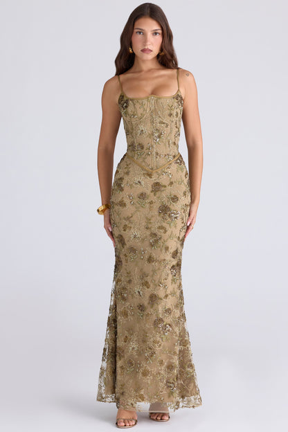Bronze Beaded Corset Maxi Dress – Limited Edition