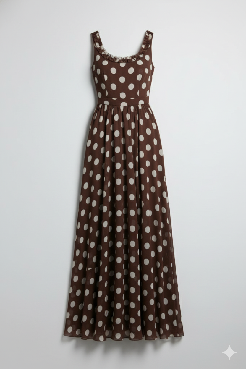 Polka Dot Midi Dress – Brown/Yellow