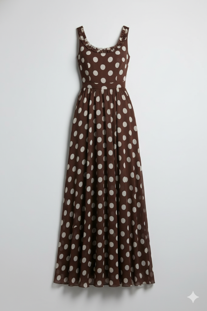 Polka Dot Midi Dress – Brown/Yellow