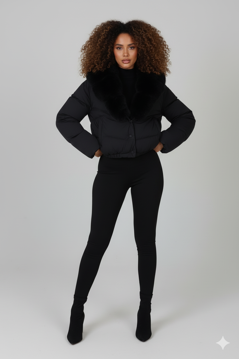 Black Faux Fur Collar Coat