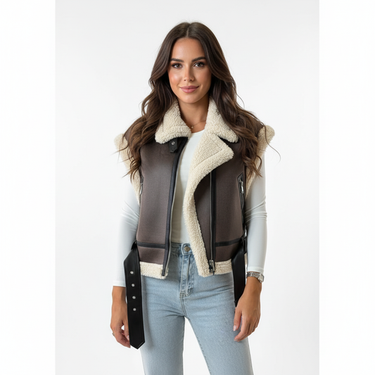 Women’s Sherpa Faux Suede Vest – Warm Winter Jacket