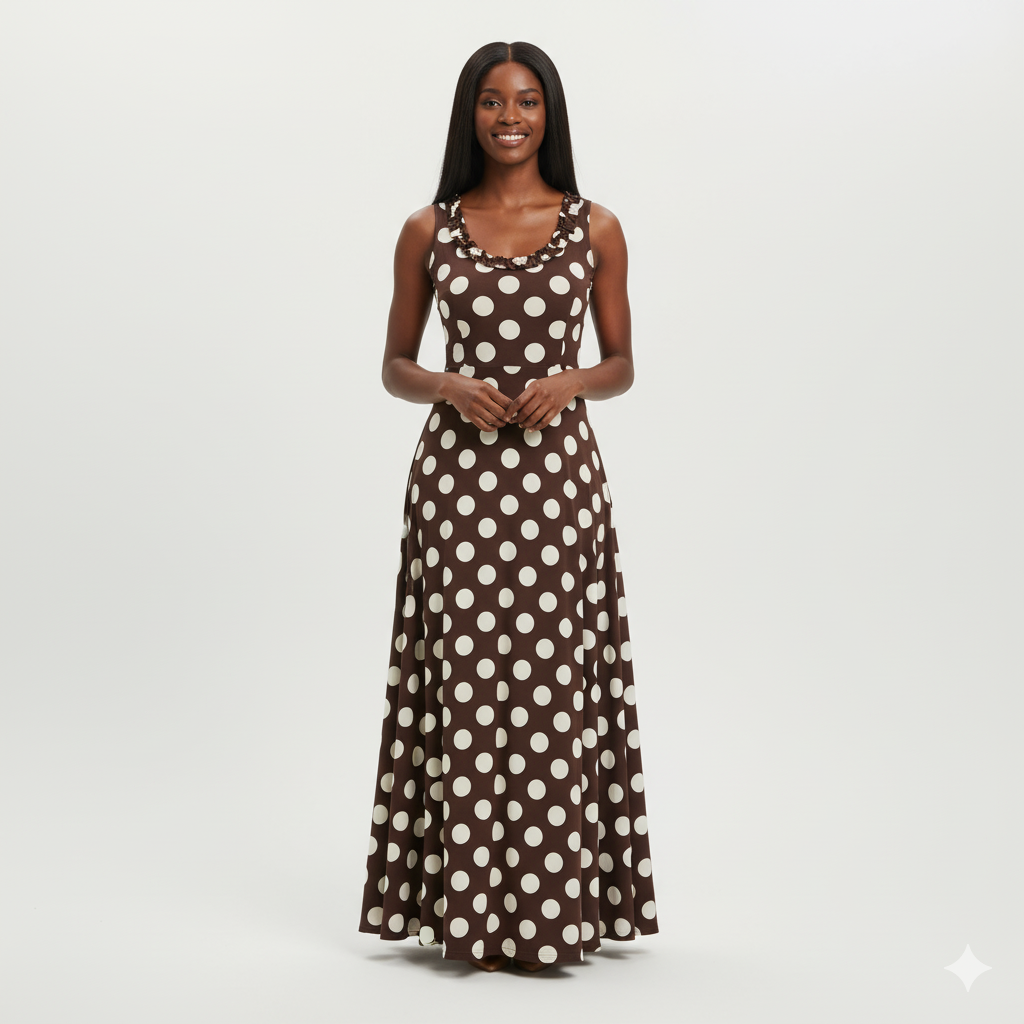 Polka Dot Midi Dress – Brown/Yellow