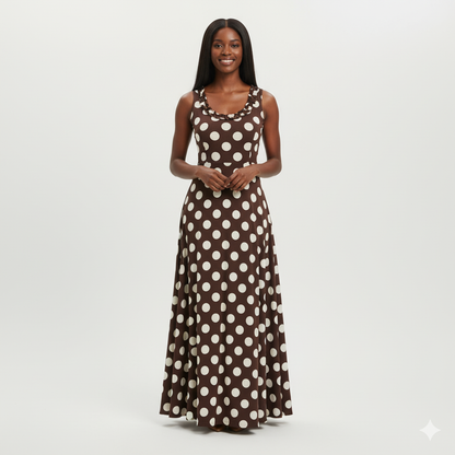 Polka Dot Midi Dress – Brown/Yellow