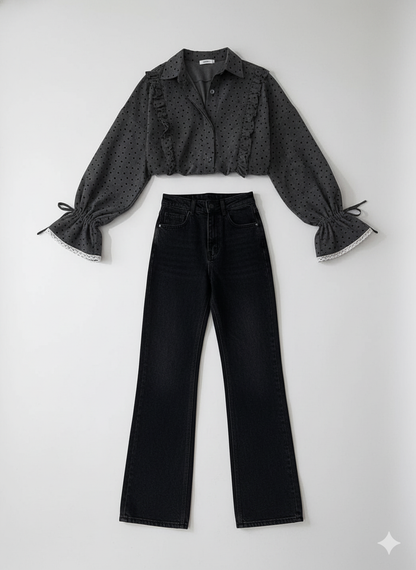 Women’s Vintage Polka Dot Lace Blouse