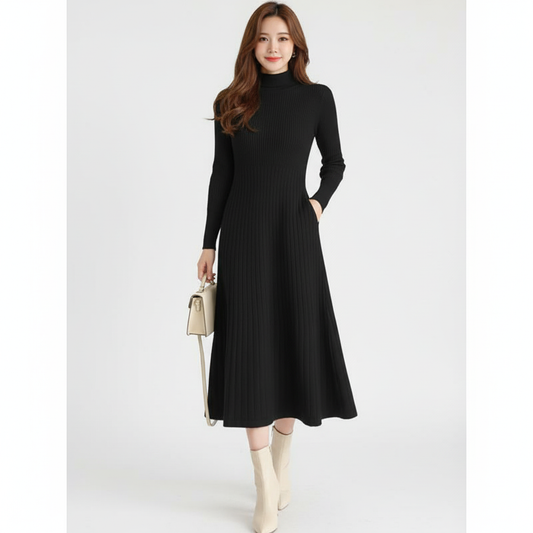 Elegant Knit Midi Dress – Slim Fit, Long Sleeve Autumn-Winter Essential