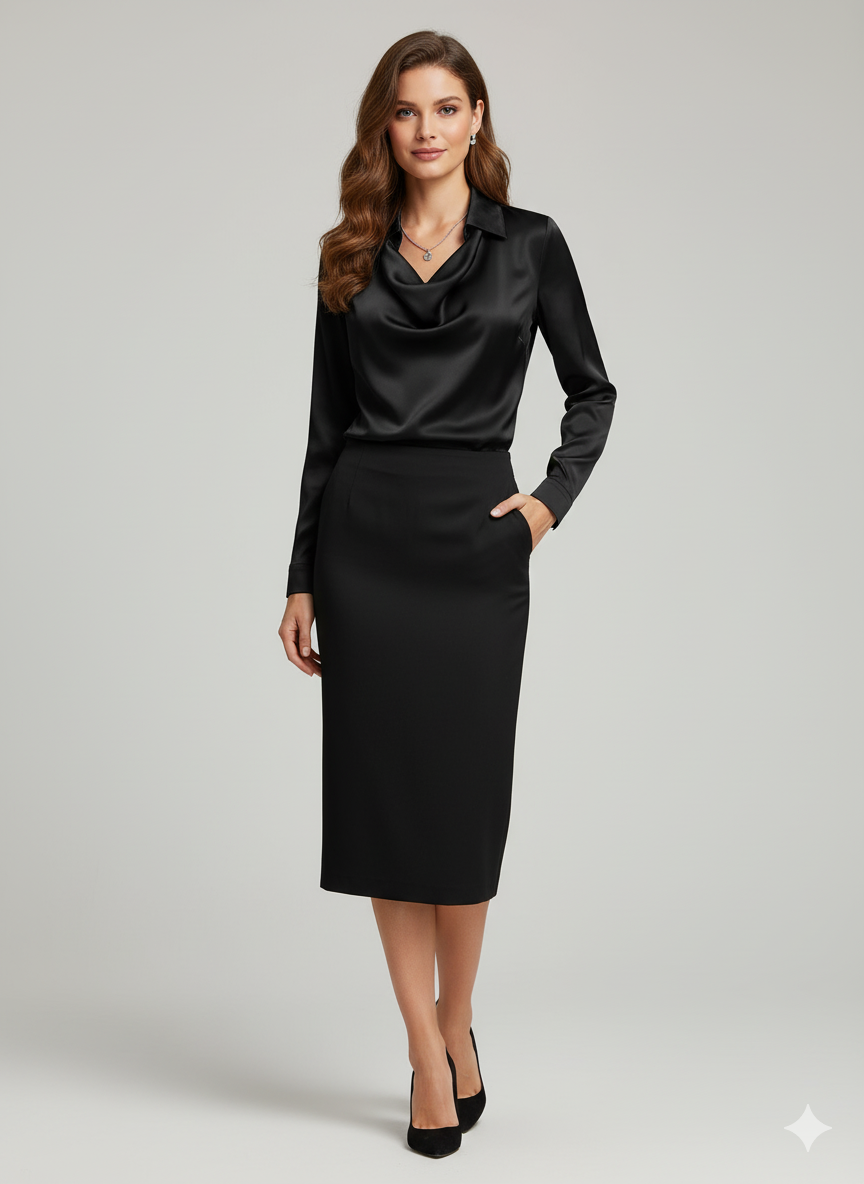 Relaxed Long-Sleeve Blouse with Elegant Collar