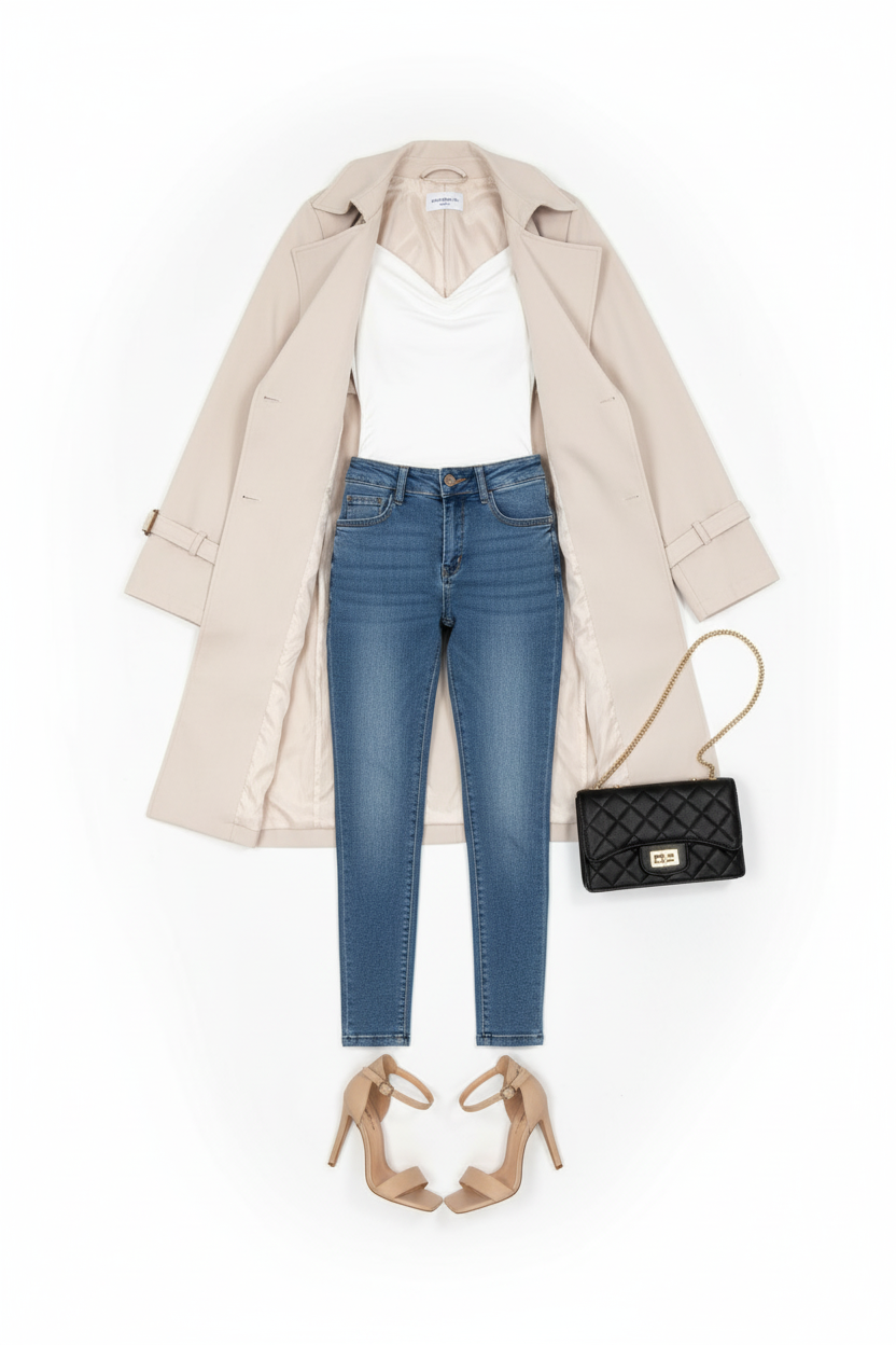 Beige Belted Trench Coat