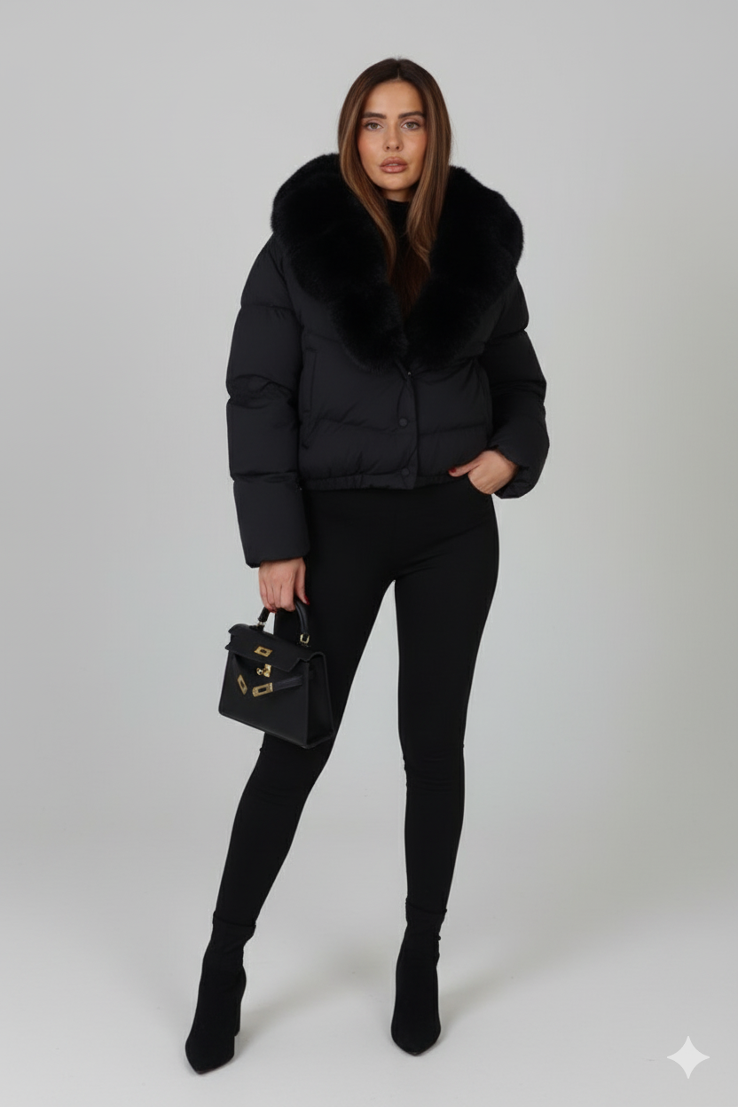 Black Faux Fur Collar Coat