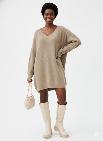 Women’s V-Neck Drop Shoulder Sweater Dress