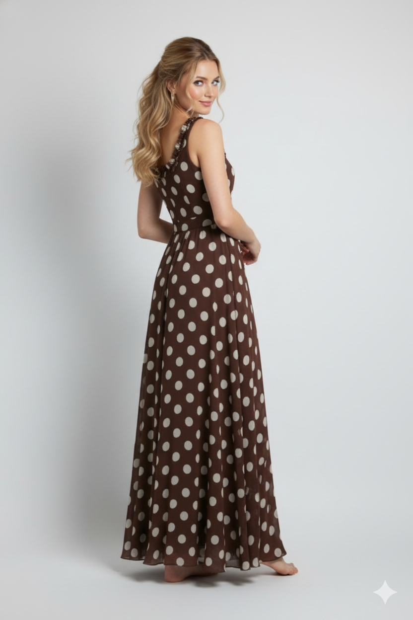 Polka Dot Midi Dress – Brown/Yellow