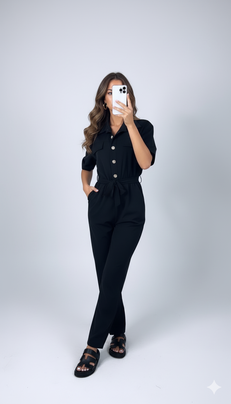 Sleek “Ceinture” Black Jumpsuit