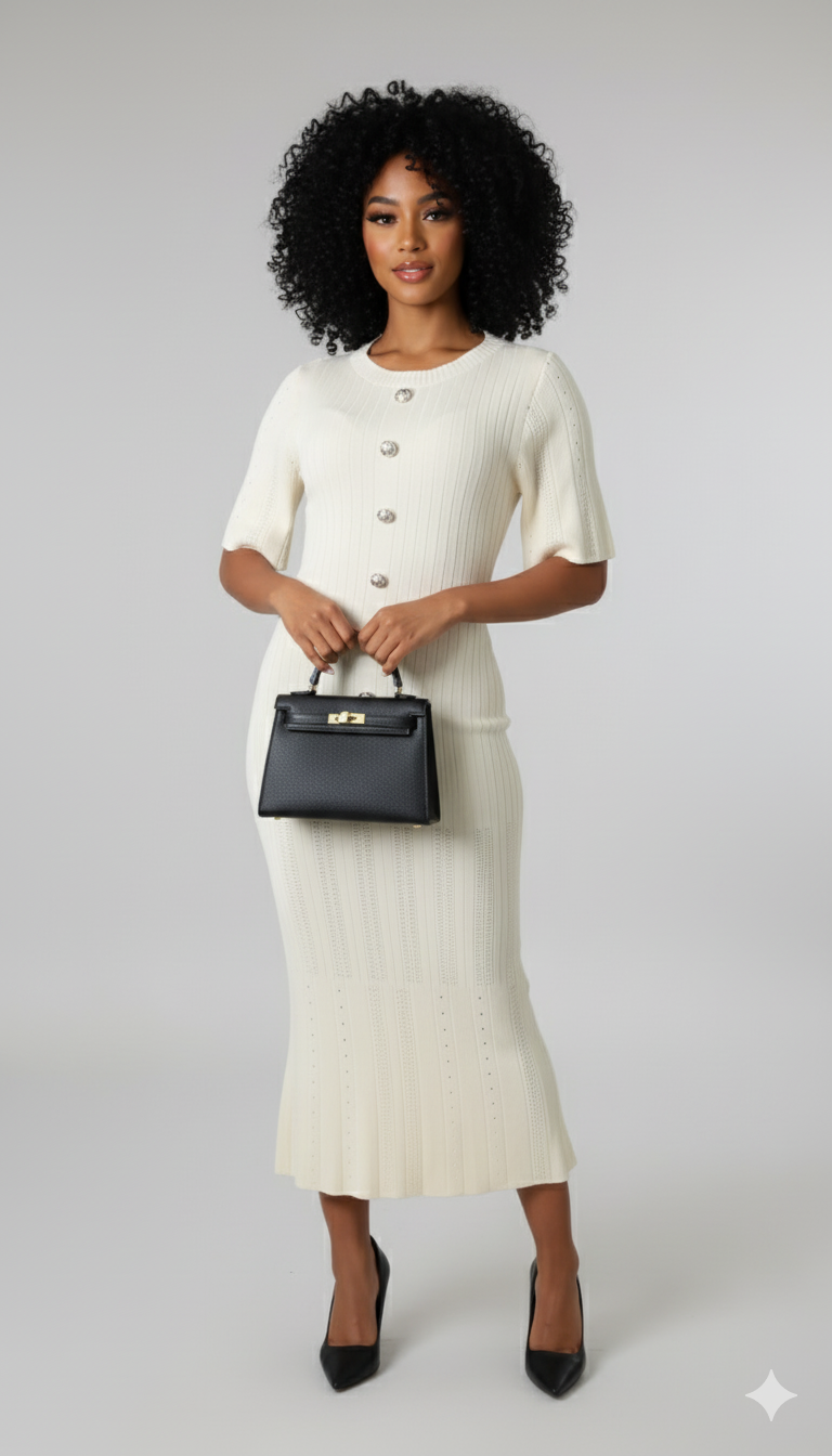 Elegant “Inspi S” Cream Midi Dress