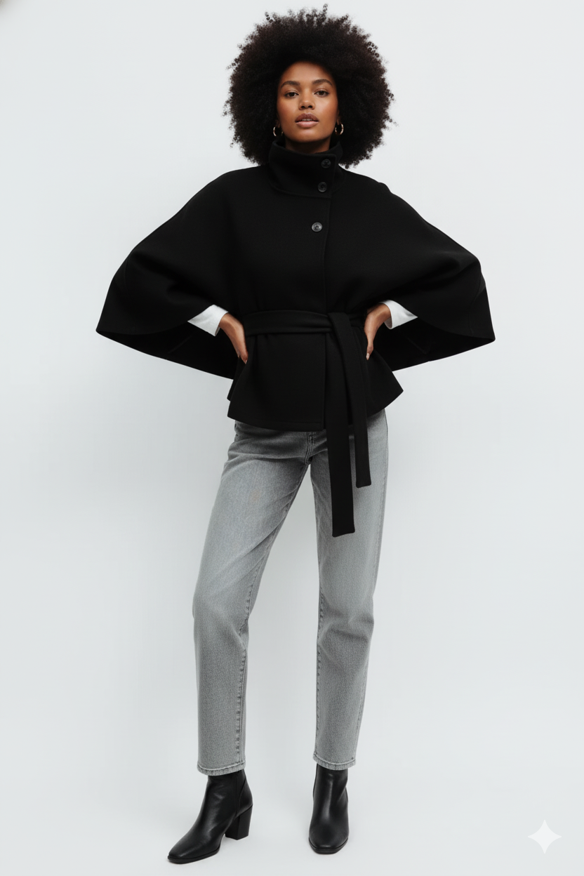 Elegant Belted Cape Jacket