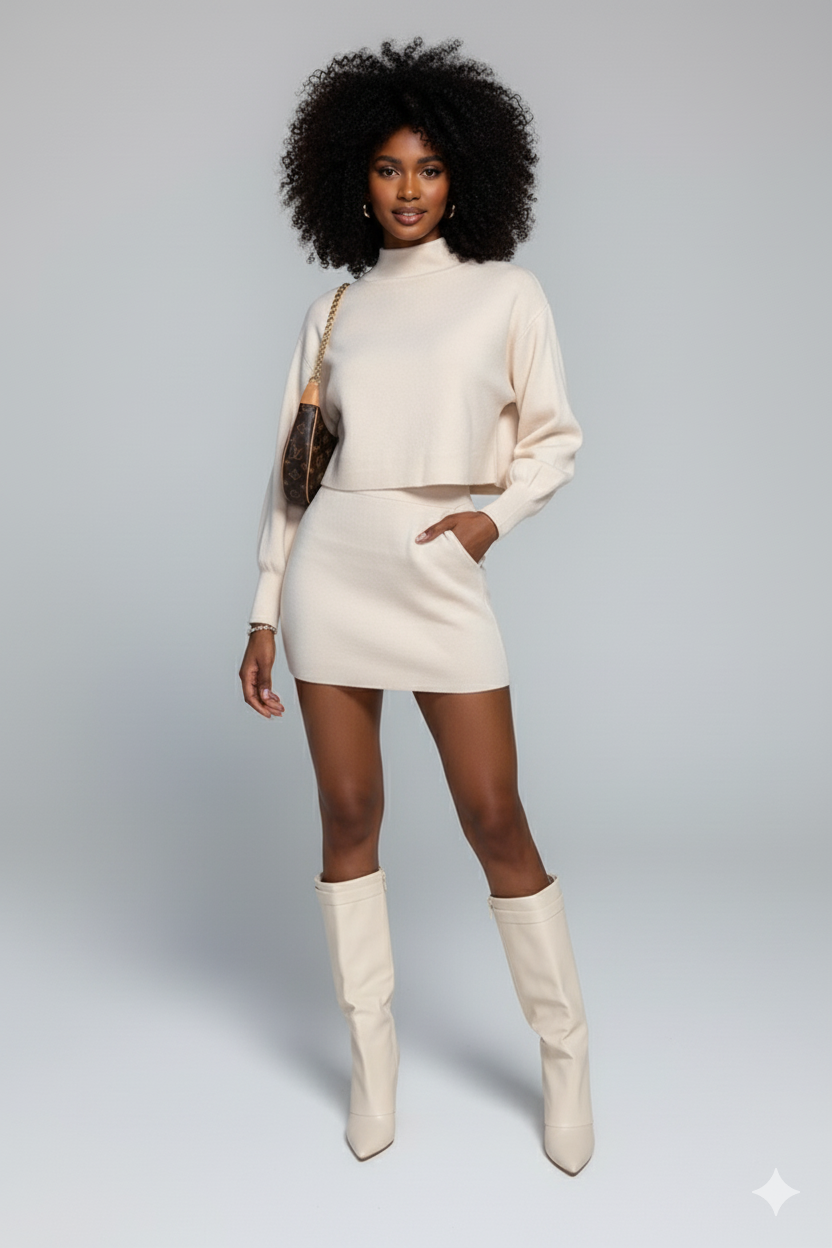 Beige Cropped Jumper Dress Co-Ord