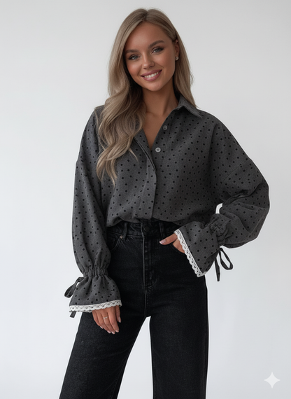 Women’s Vintage Polka Dot Lace Blouse