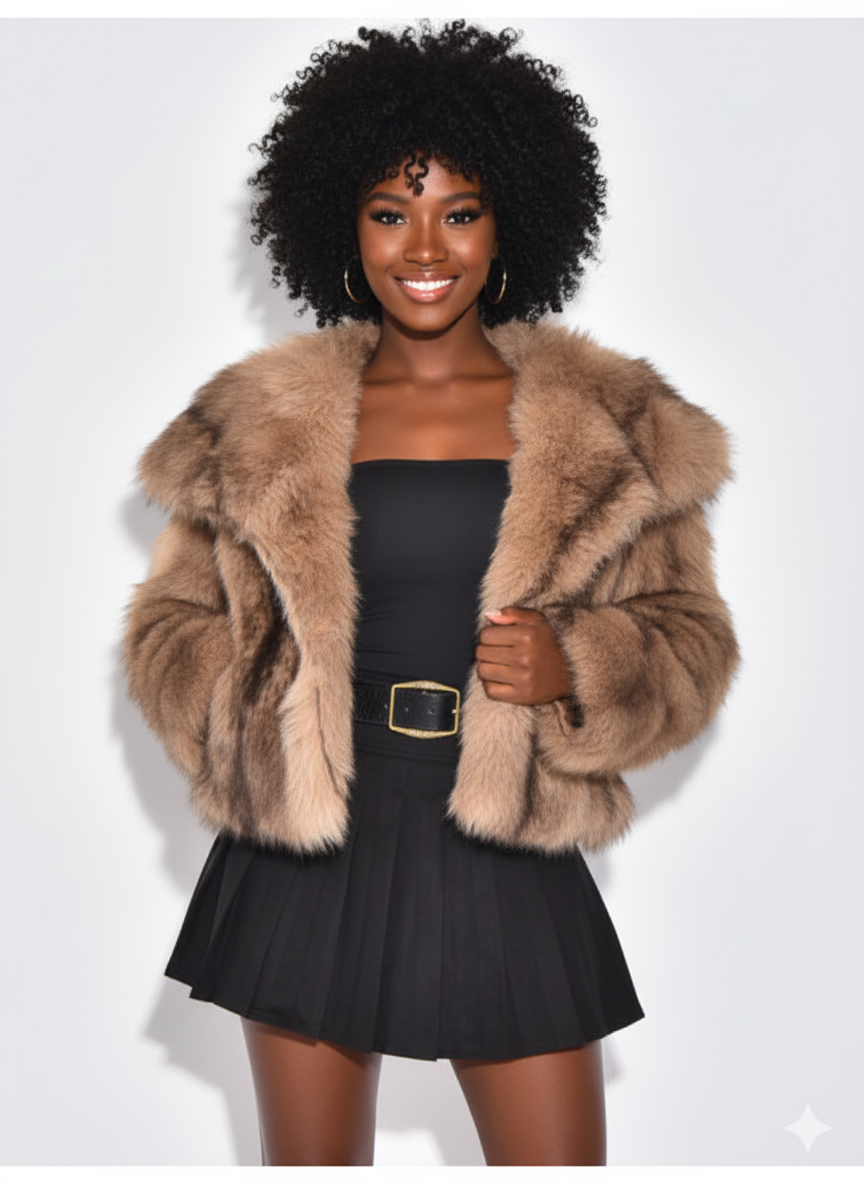 Short Faux For Jacket with Turn-Down Collar