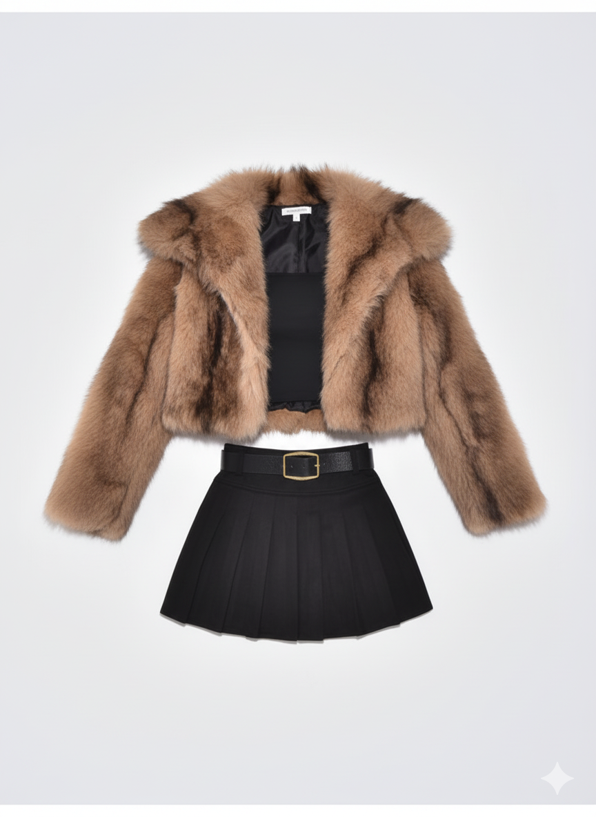 Short Faux For Jacket with Turn-Down Collar