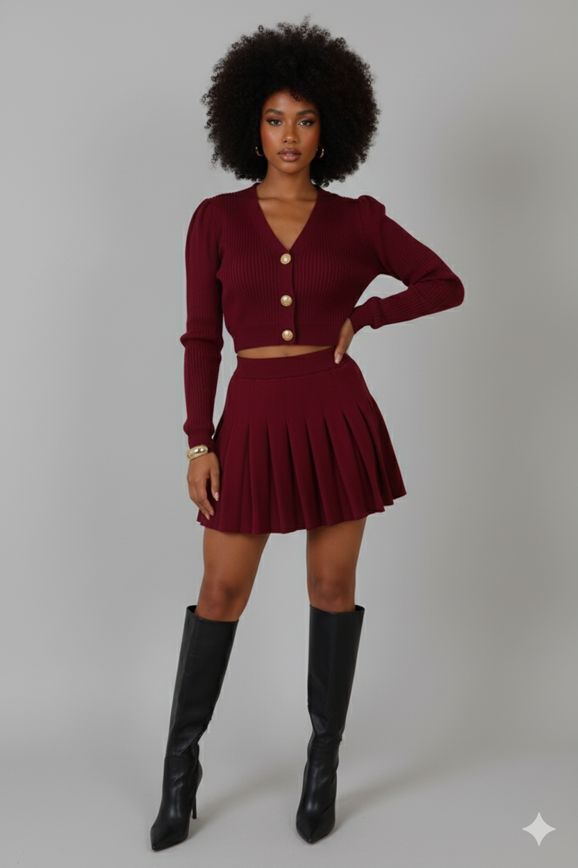 Burgundy Compact Knit Cardigan