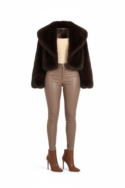 FUREVER Chocolate Brown Faux Fur Shawl Jacket