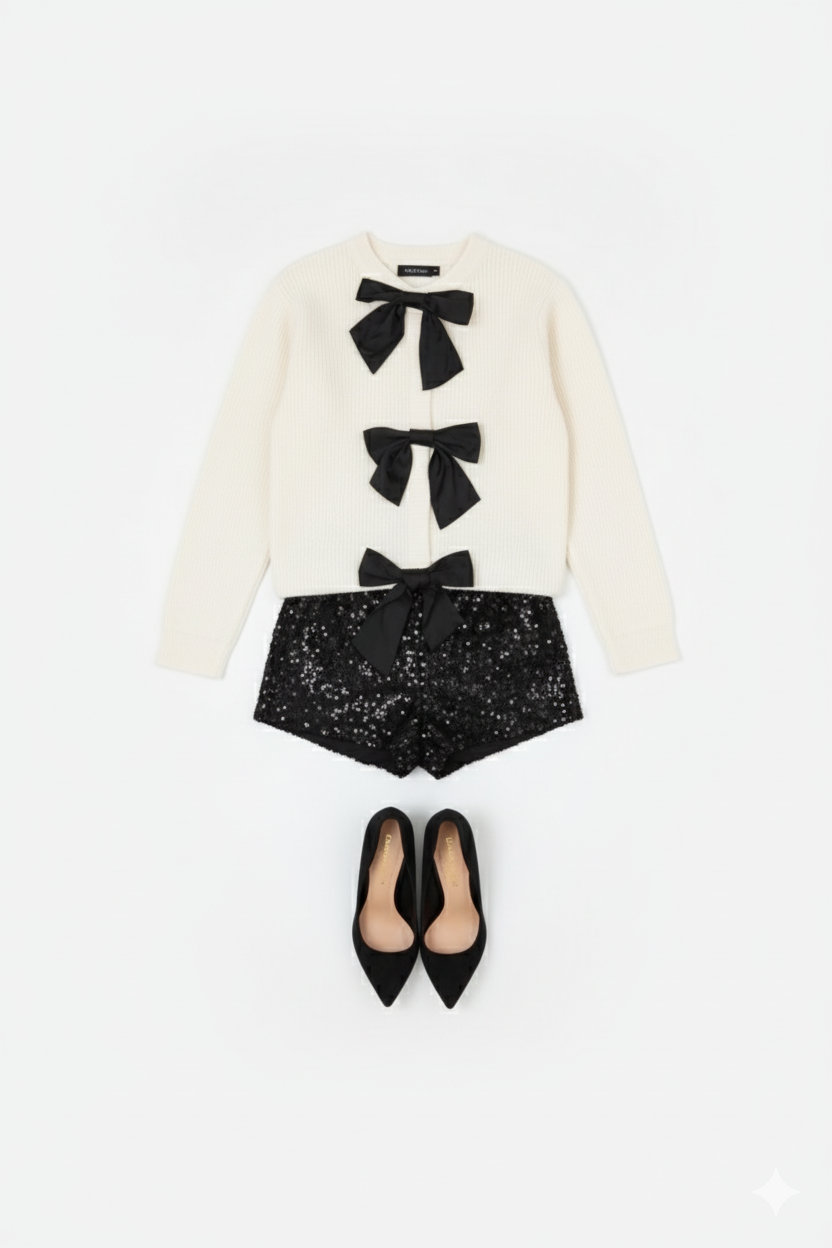 Cream Bow Knit Cardigan