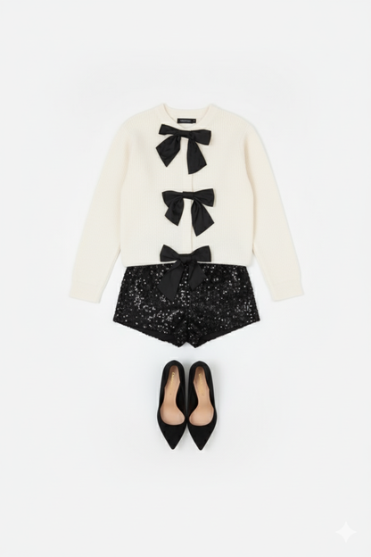 Cream Bow Knit Cardigan