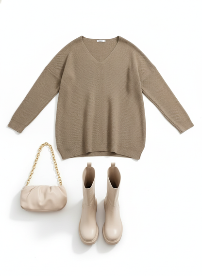 Women’s V-Neck Drop Shoulder Sweater Dress