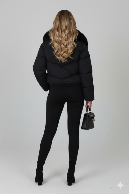 Black Faux Fur Collar Coat