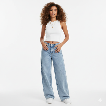 High-Waisted Jeans with Pink Bow Details