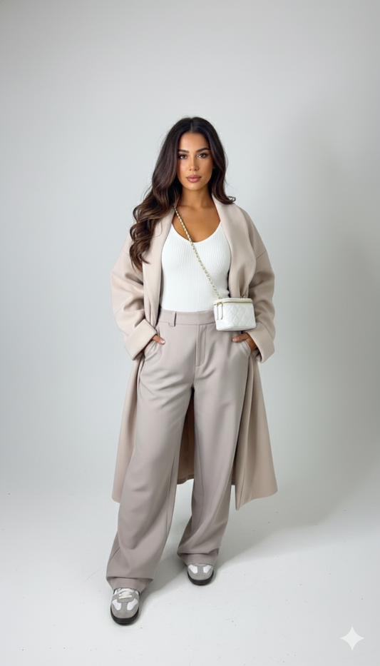 Sophisticated “Oversize” Taupe Suit