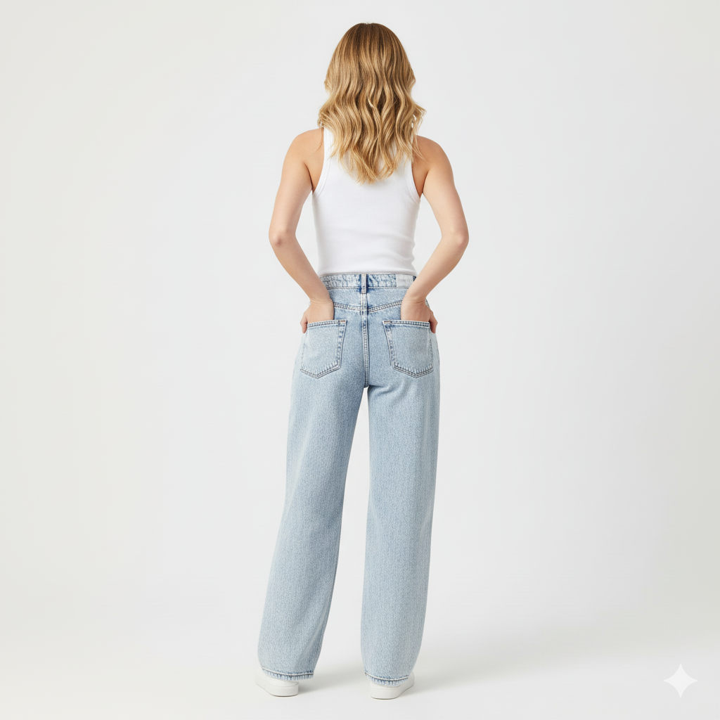 High-Waisted Jeans with Pink Bow Details