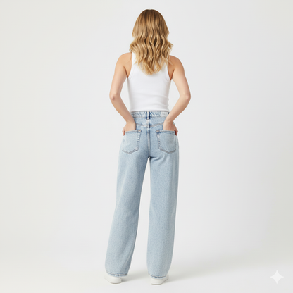 High-Waisted Jeans with Pink Bow Details