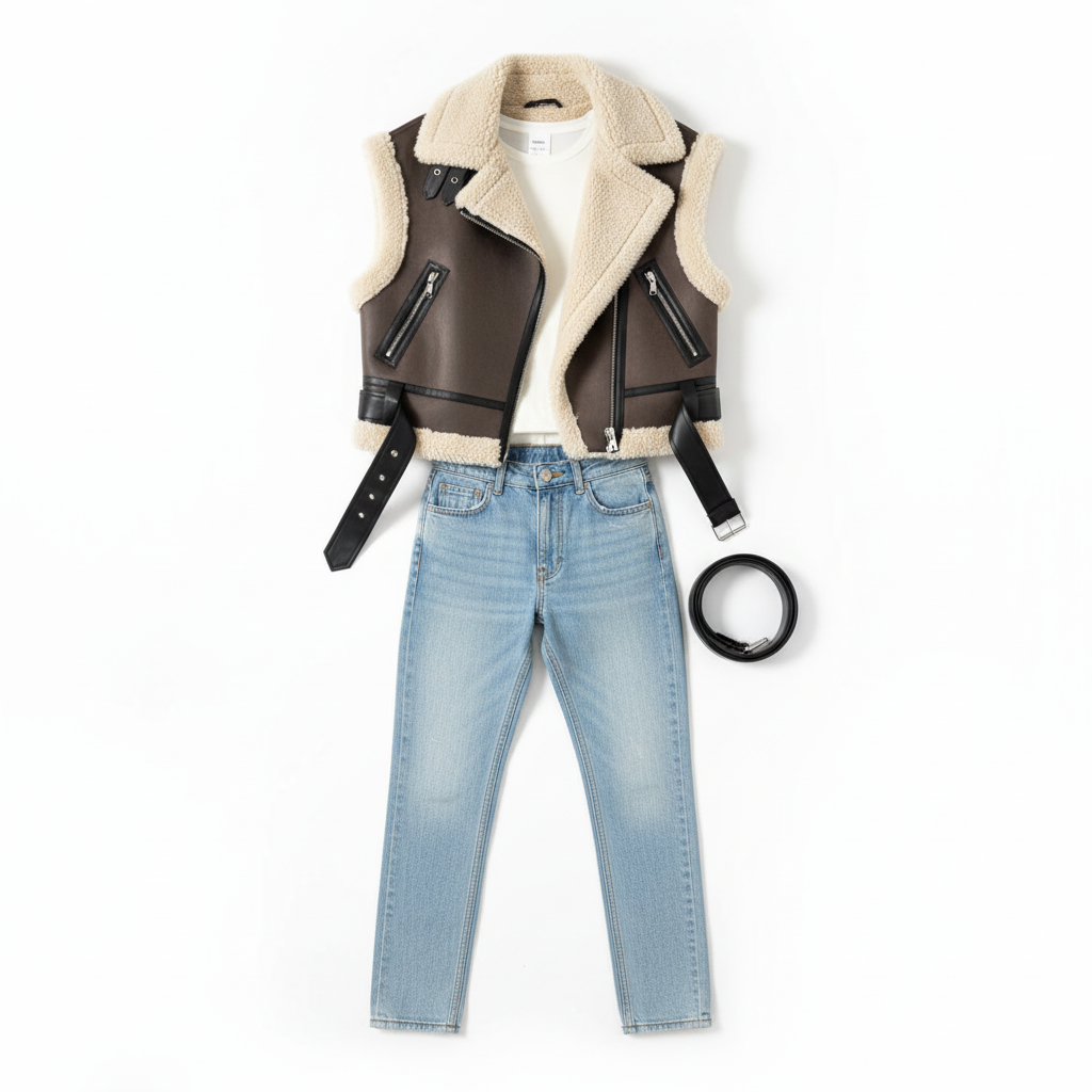 Women’s Sherpa Faux Suede Vest – Warm Winter Jacket