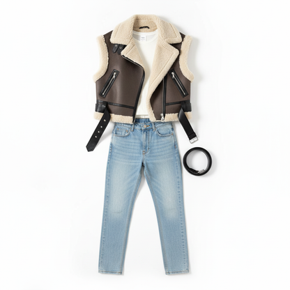 Women’s Sherpa Faux Suede Vest – Warm Winter Jacket