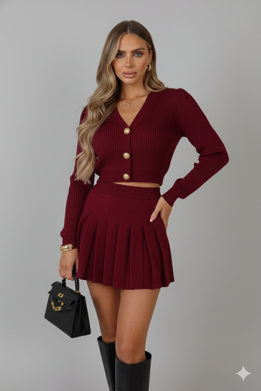 Burgundy Compact Knit Cardigan