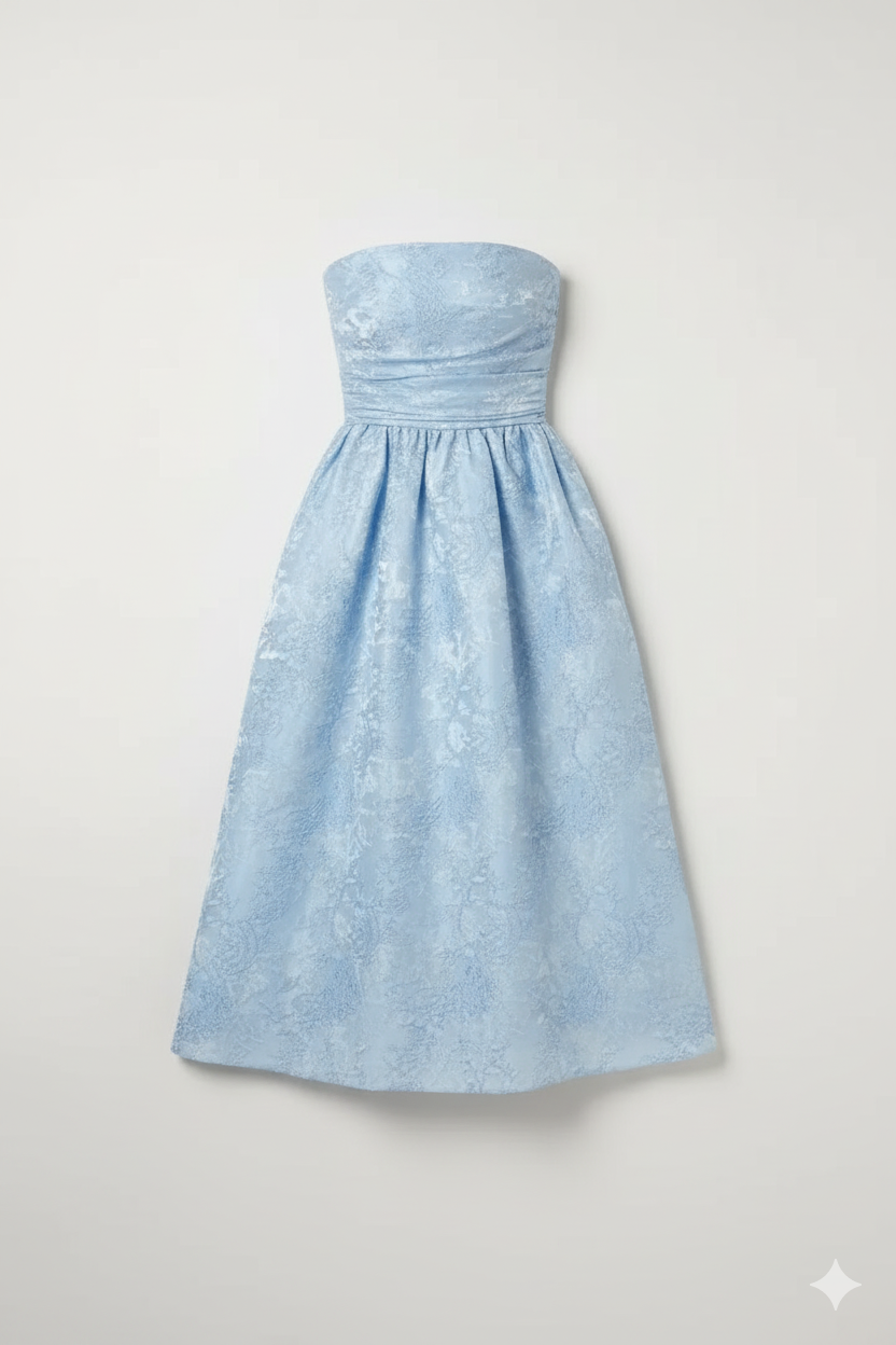 Strapless Jacquard Midi Dress