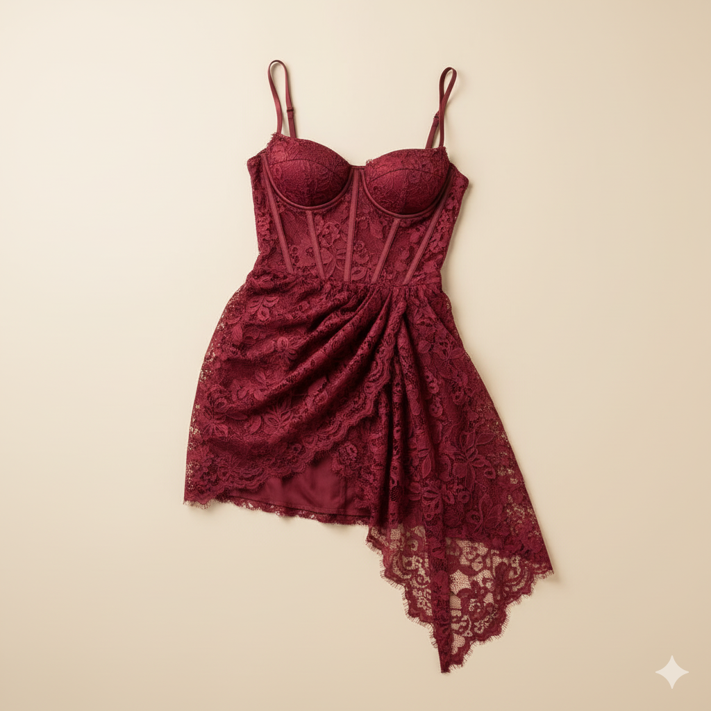 Elegant Lace Corset Dress – Burgundy