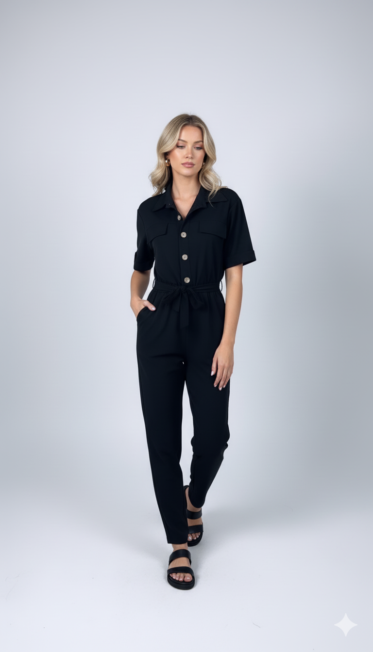 Sleek “Ceinture” Black Jumpsuit