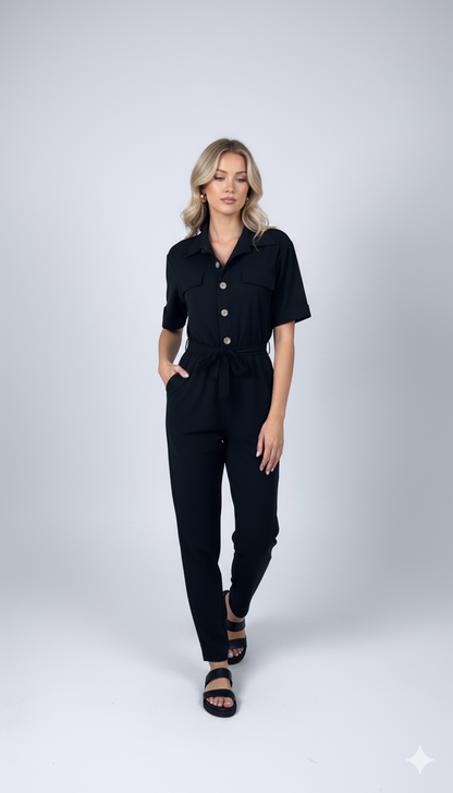 Sleek “Ceinture” Black Jumpsuit