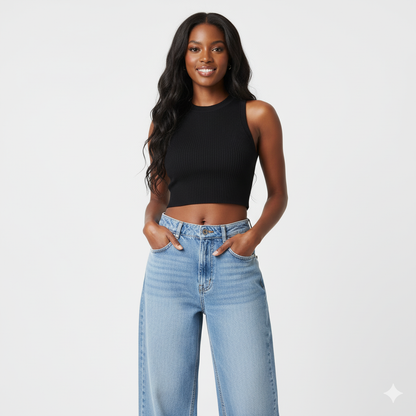 Stretch Wide-Leg Baggy Jeans