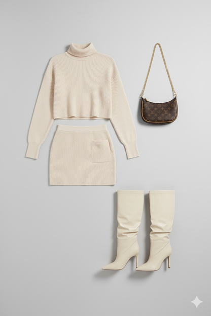 Beige Cropped Jumper Dress Co-Ord