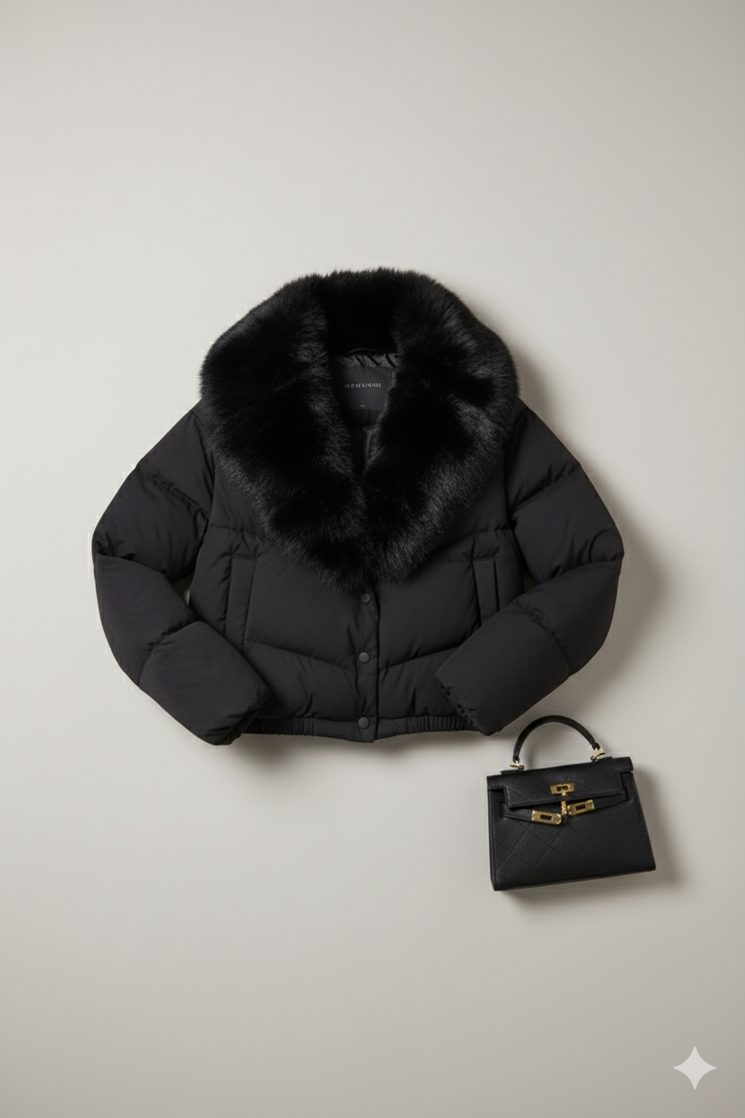 Black Faux Fur Collar Coat