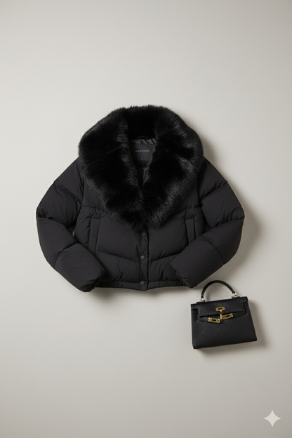 Black Faux Fur Collar Coat