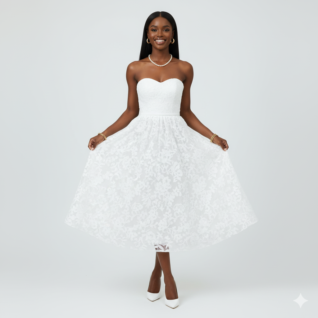 Strapless Jacquard Midi Dress