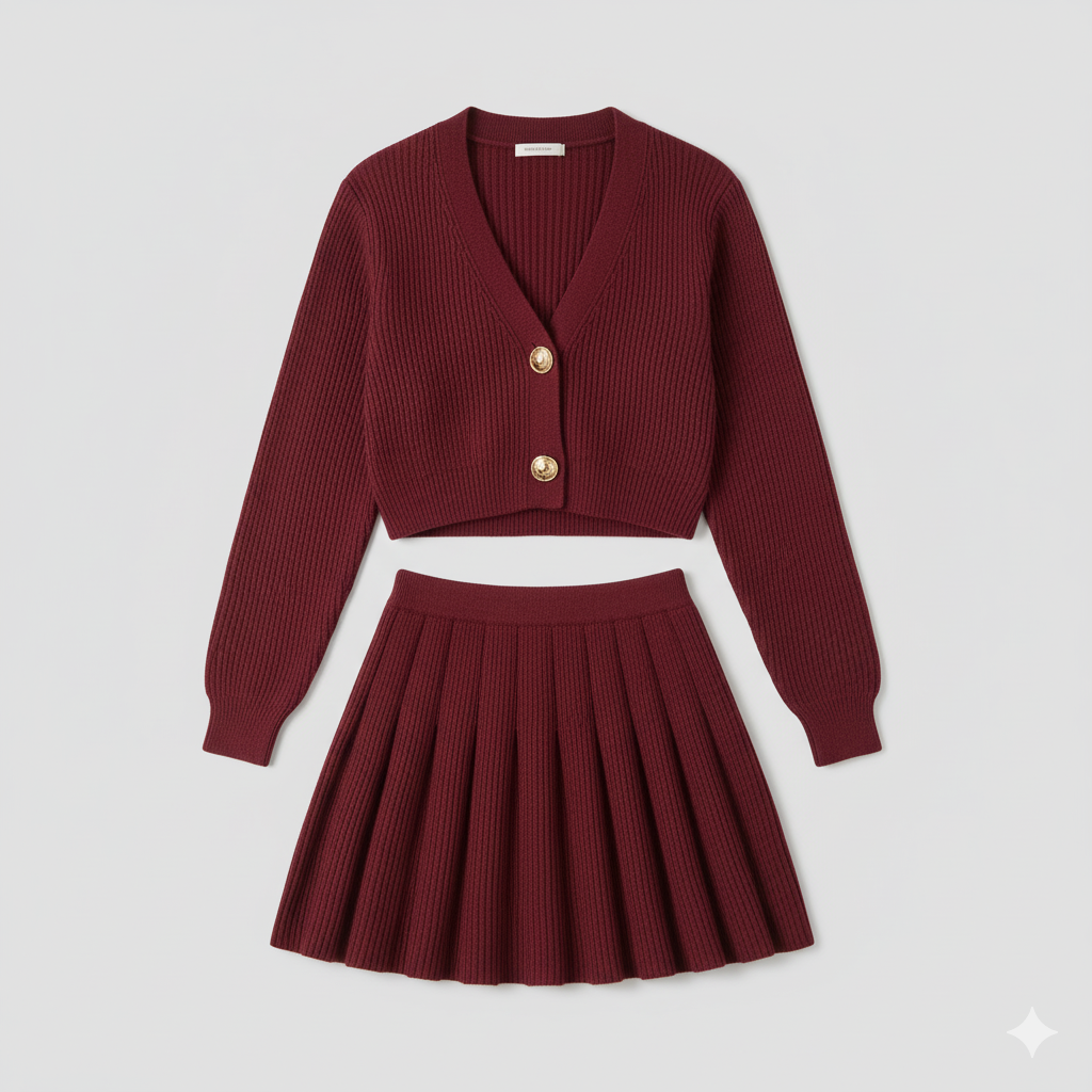 Burgundy Compact Knit Cardigan
