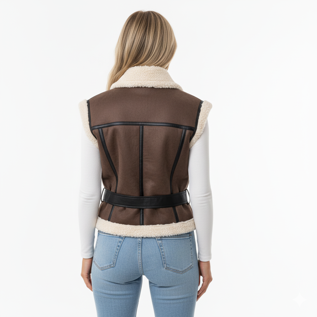 Women’s Sherpa Faux Suede Vest – Warm Winter Jacket