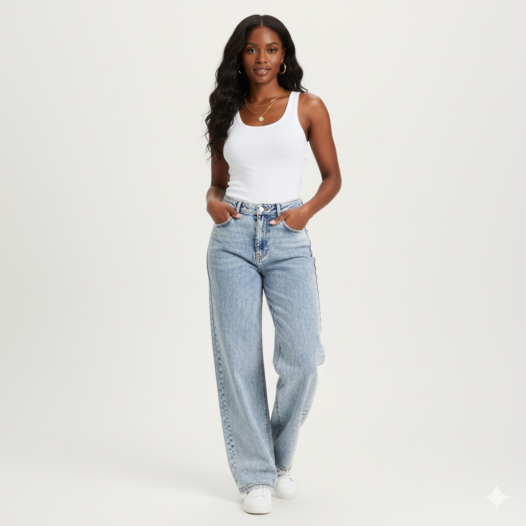 High-Waisted Jeans with Pink Bow Details