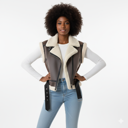 Women’s Sherpa Faux Suede Vest – Warm Winter Jacket