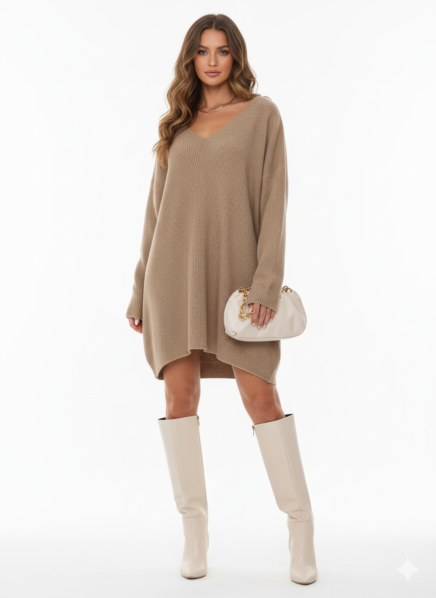 Women’s V-Neck Drop Shoulder Sweater Dress
