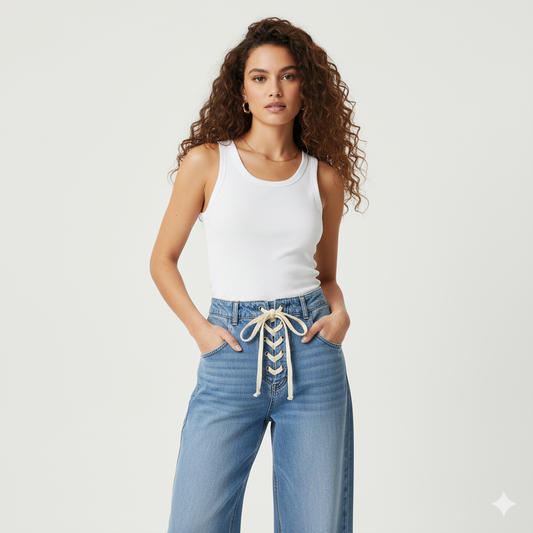 Loose Fit Jeans with Rope Belt